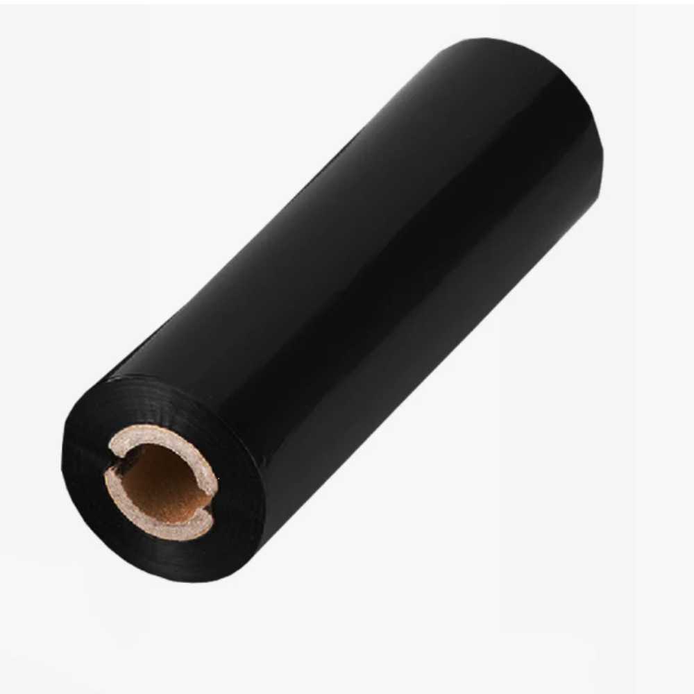 На фото изображено Термотрансферная лента (риббон) WAX Standart (110*мм*74м*1/2 с пазами-110мм OUT )
